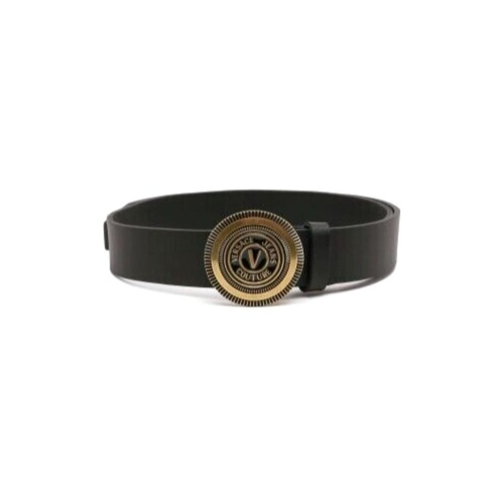 New Versace Jeans Couture Black V-Emblem Calfskin Black Belt Size US-42 105-CM - Picture 6 of 8